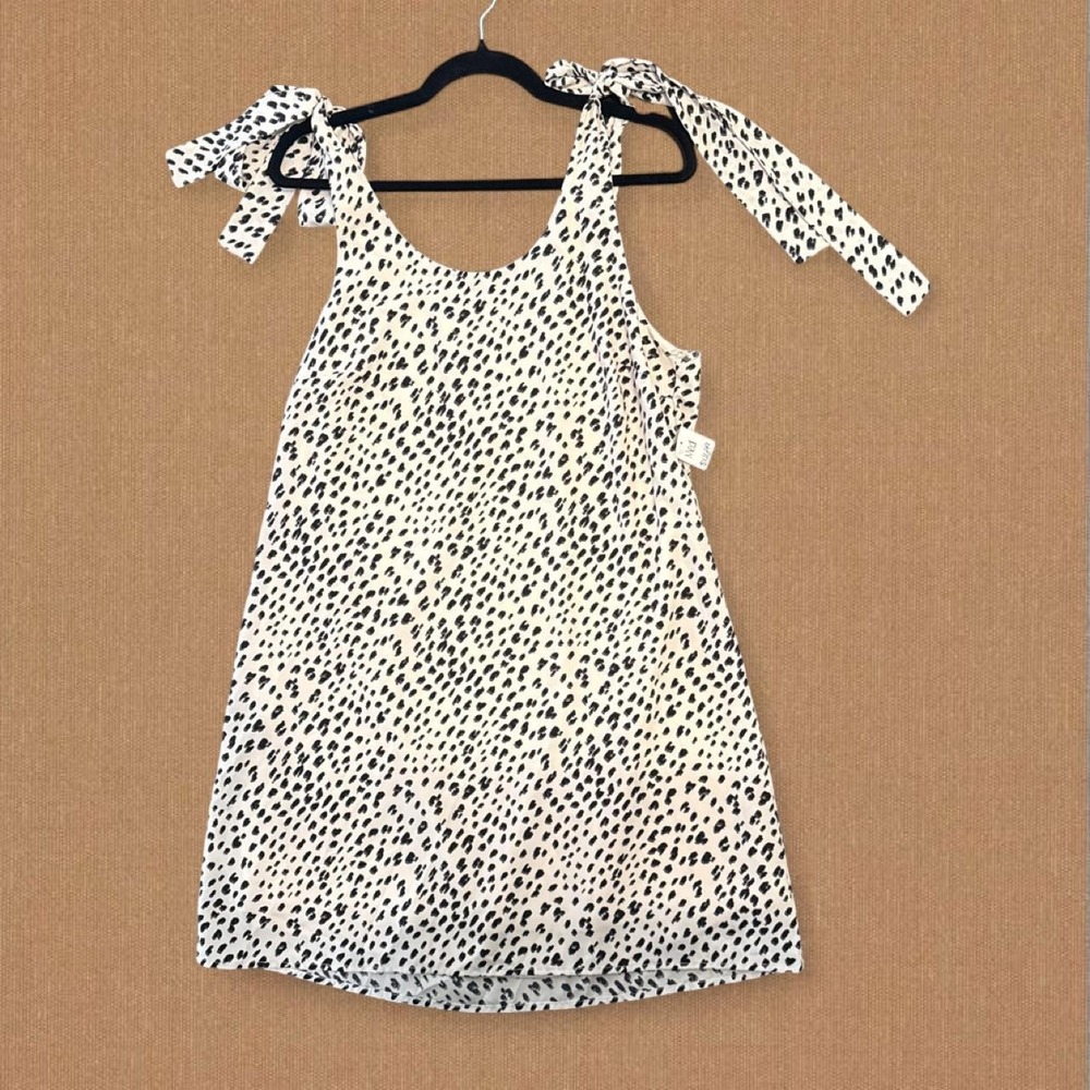 NWT Black & White Animal Print Tie Shoulder Mini Dress | Size Medium